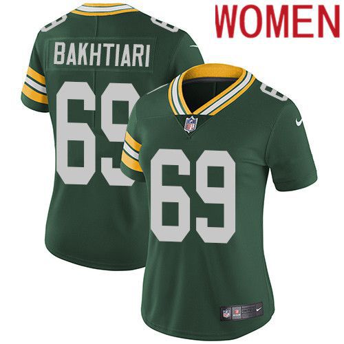 Women Green Bay Packers #69 David Bakhtiari Green Nike Vapor Limited NFL Jersey->women nfl jersey->Women Jersey